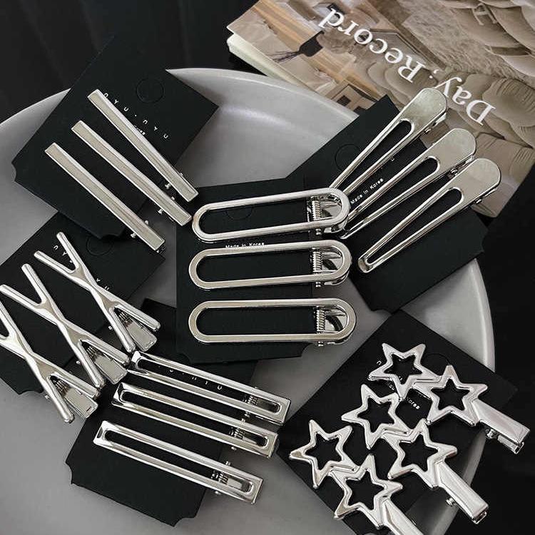 火星兔★可愛髮夾 氣質髮夾 銀色金屬 鏤空星星髮夾 側邊劉海夾 女前額碎髮 鴨嘴夾子 一字髮卡 頭飾-細節圖3