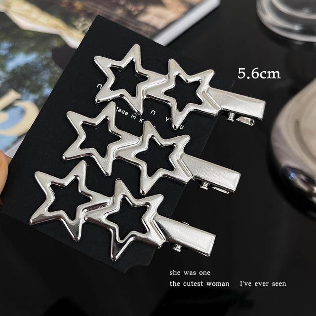 火星兔★可愛髮夾 氣質髮夾 銀色金屬 鏤空星星髮夾 側邊劉海夾 女前額碎髮 鴨嘴夾子 一字髮卡 頭飾-細節圖9