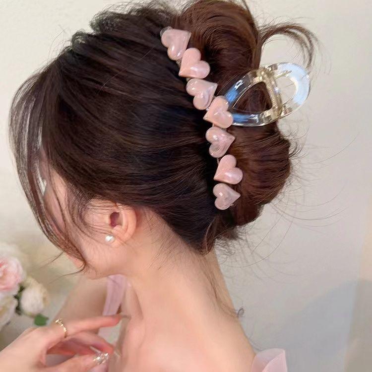 火星兔★髮箍 跳動的心 果凍愛心抓夾 大號小衆高級感髮夾 女後腦勺 子頭飾-細節圖8