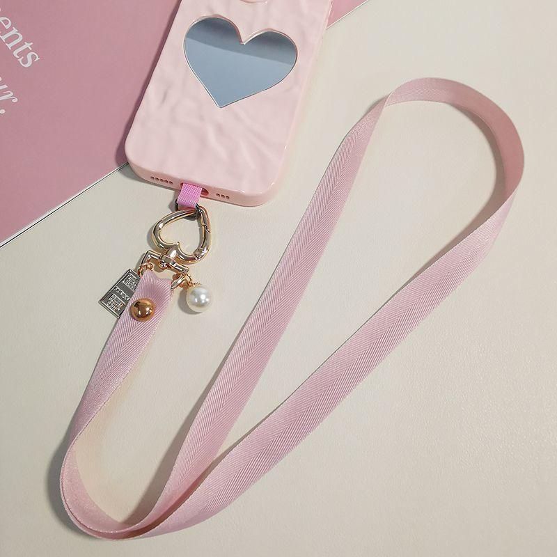 火星兔★手機掛繩 長款掛脖 掛件 珍珠愛心扣寬佈帶子 手機殻通用 可拆卸結實潮-細節圖2