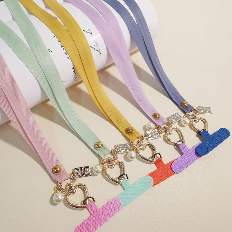 火星兔★手機掛繩 長款掛脖 掛件 珍珠愛心扣寬佈帶子 手機殻通用 可拆卸結實潮-細節圖4