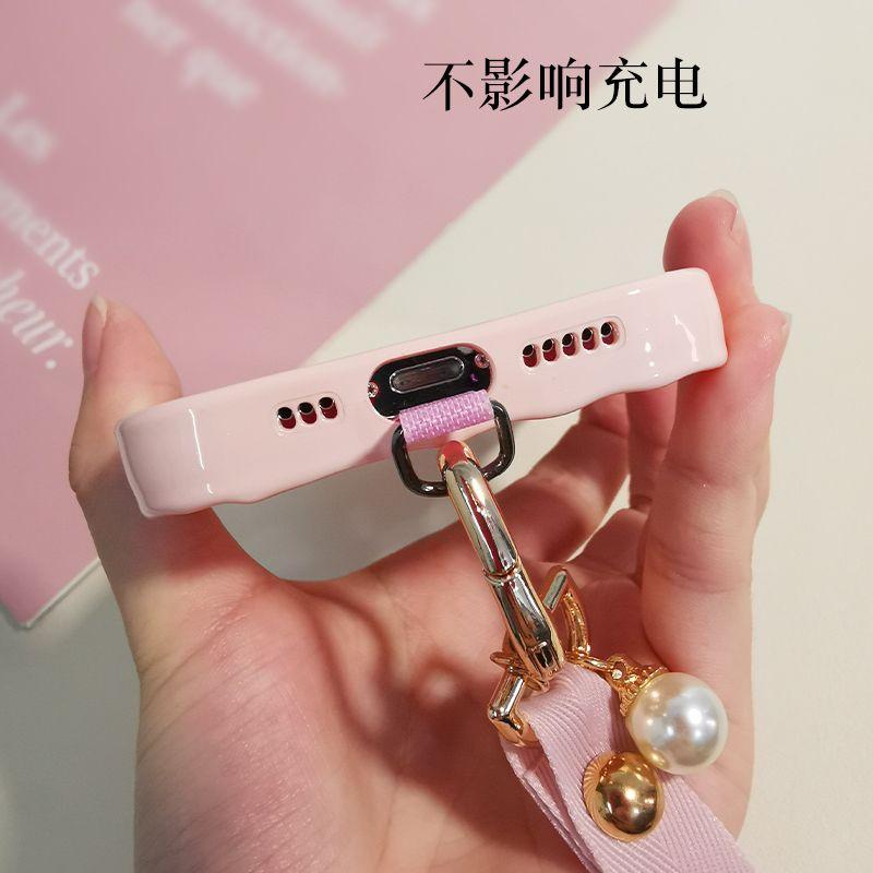 火星兔★手機掛繩 長款掛脖 掛件 珍珠愛心扣寬佈帶子 手機殻通用 可拆卸結實潮-細節圖5