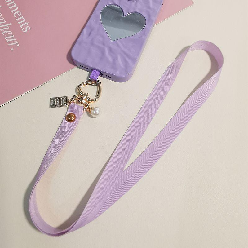 火星兔★手機掛繩 長款掛脖 掛件 珍珠愛心扣寬佈帶子 手機殻通用 可拆卸結實潮-細節圖6