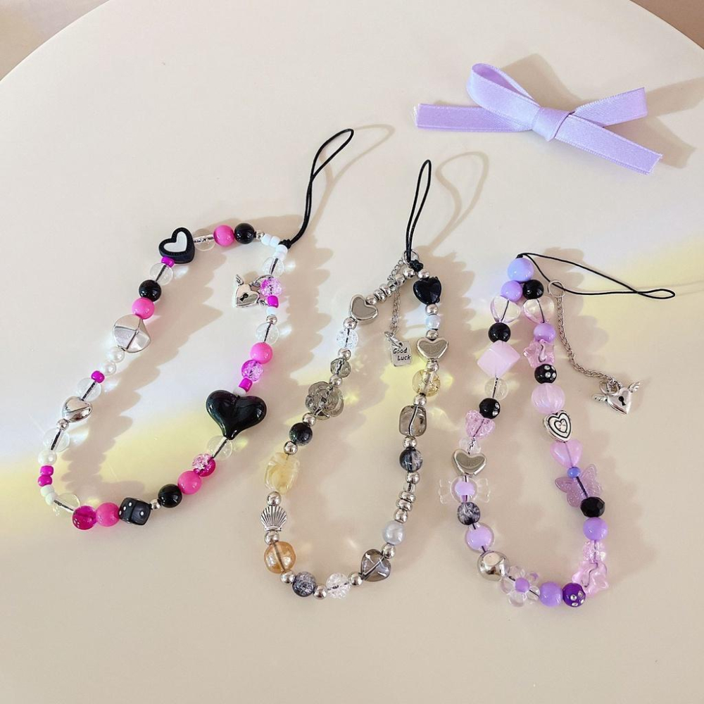 火星兔★吊飾 手機繩 手機吊飾 直播韓國女明星 韓款 粉墨愛心串珠 手機鍊條 可愛網紅相機 珠手提掛繩-細節圖4