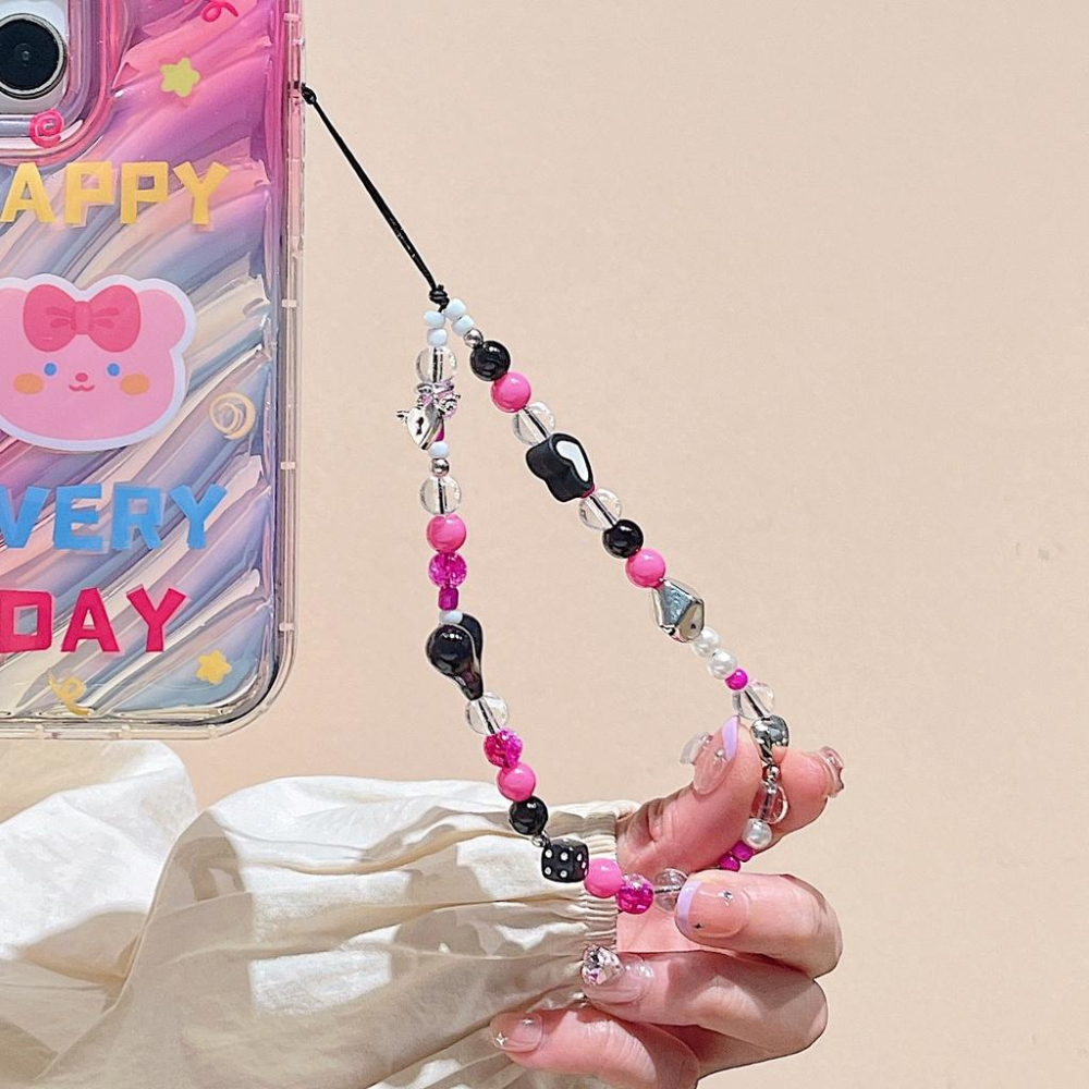 火星兔★吊飾 手機繩 手機吊飾 直播韓國女明星 韓款 粉墨愛心串珠 手機鍊條 可愛網紅相機 珠手提掛繩-細節圖5