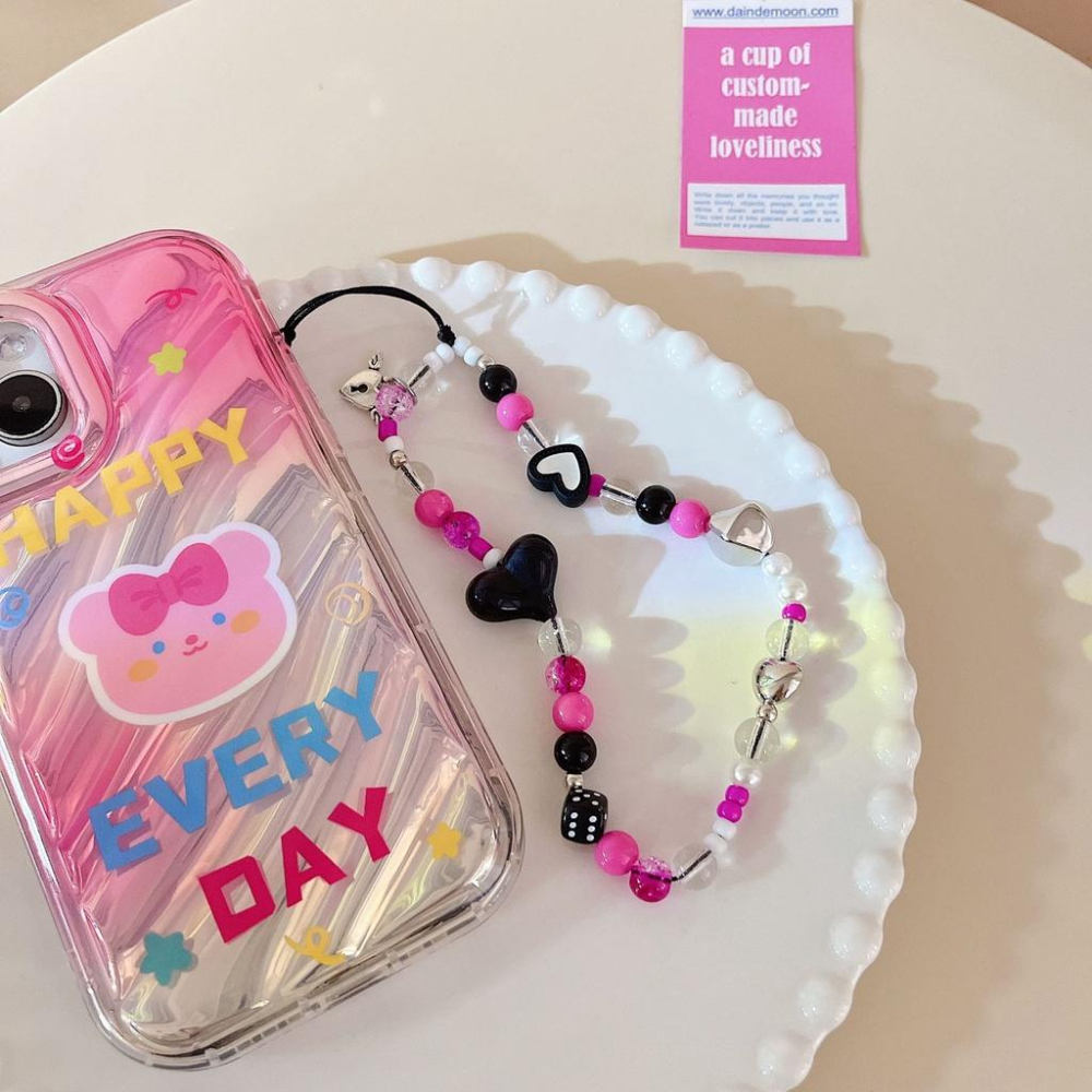 火星兔★吊飾 手機繩 手機吊飾 直播韓國女明星 韓款 粉墨愛心串珠 手機鍊條 可愛網紅相機 珠手提掛繩-細節圖6