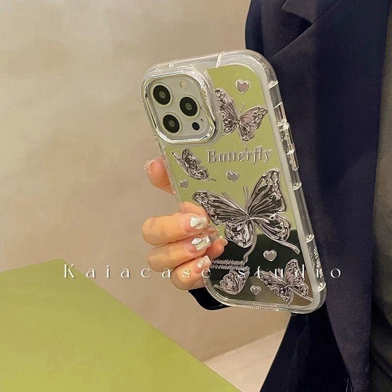 火星兔★IPHONE 高級感蝴蝶 鏡面 14promax iPhone13 電鍍 透明 蘋果手機殼 手機殼-細節圖2