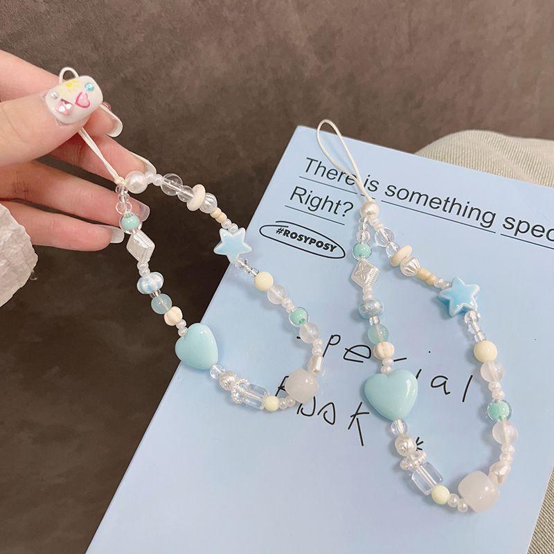 火星兔★吊飾 手機繩 手機吊飾 淑女款淺色 百搭手機掛鍊 diy手工淺藍珠珠手鍊 手機掛繩 手機鍊 串珠 韓國 手機鍊條-細節圖2