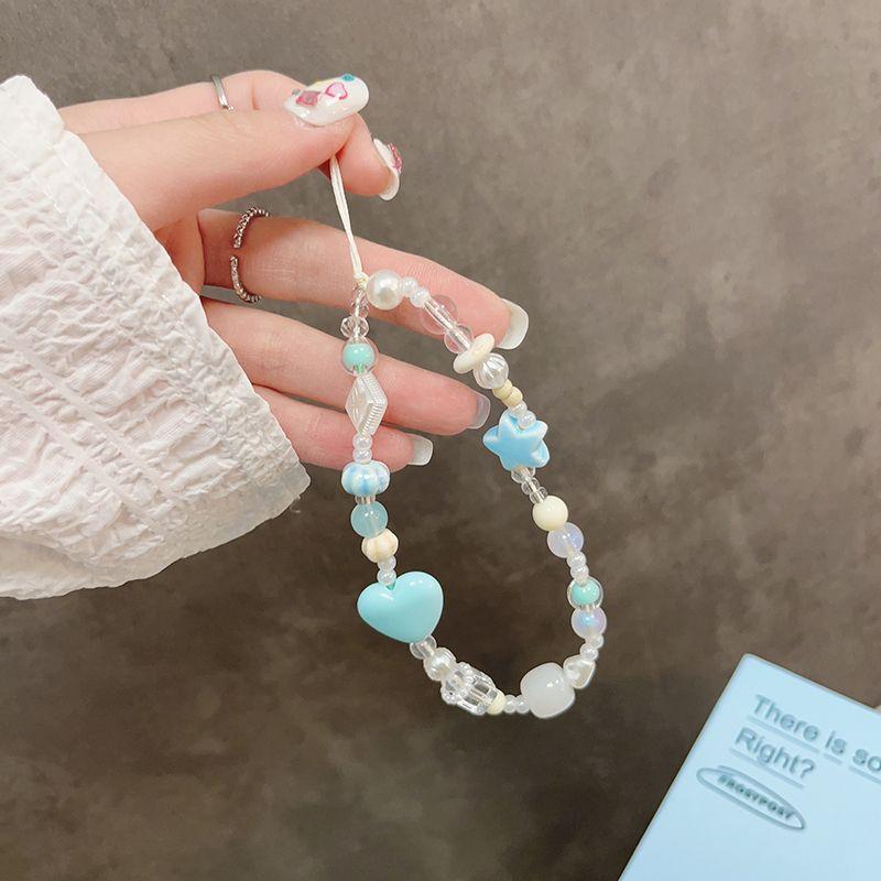 火星兔★吊飾 手機繩 手機吊飾 淑女款淺色 百搭手機掛鍊 diy手工淺藍珠珠手鍊 手機掛繩 手機鍊 串珠 韓國 手機鍊條-細節圖4