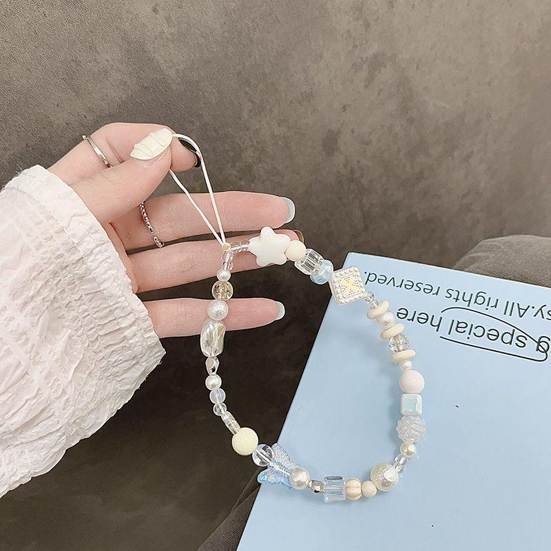 火星兔★吊飾 手機繩 手機吊飾 甜妹淺色百搭星星手機掛鍊 淑女風蝴蝶掛飾 手機掛繩 手機鍊 串珠 韓國 手機鍊條-細節圖2