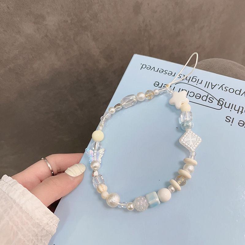 火星兔★吊飾 手機繩 手機吊飾 甜妹淺色百搭星星手機掛鍊 淑女風蝴蝶掛飾 手機掛繩 手機鍊 串珠 韓國 手機鍊條-細節圖3