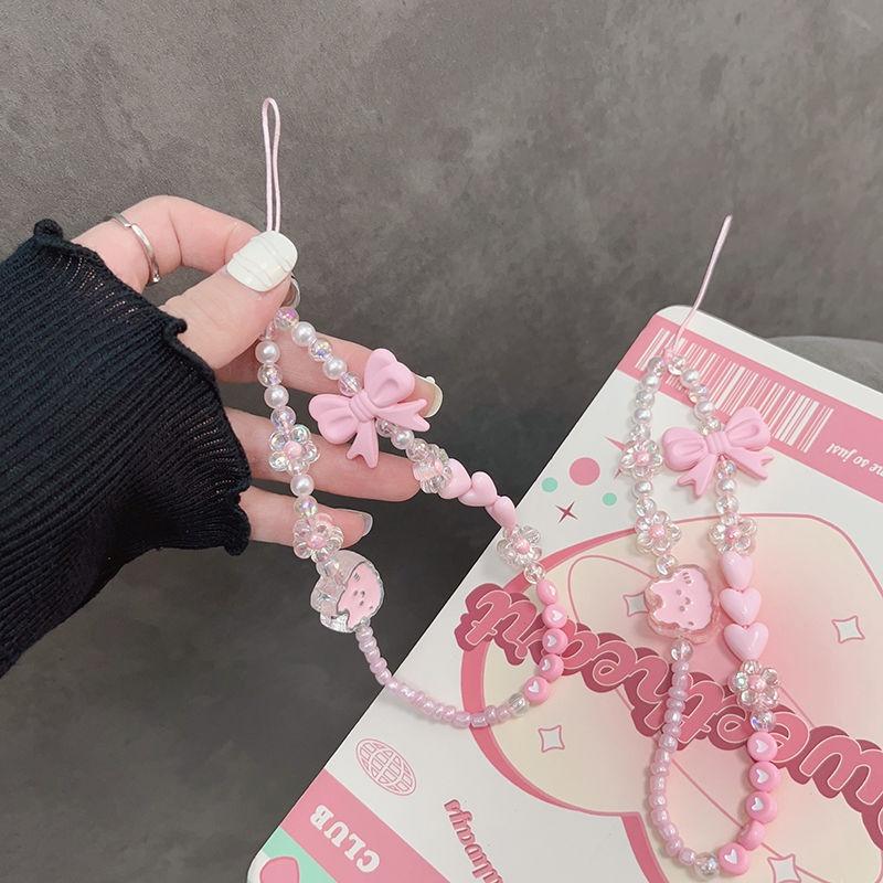 火星兔★吊飾 手機繩 手機吊飾 ins粉嫩兔子蝴蝶結 珠珠鍊條短款 手機掛繩 手機鍊 串珠 韓國 手機鍊條-細節圖2