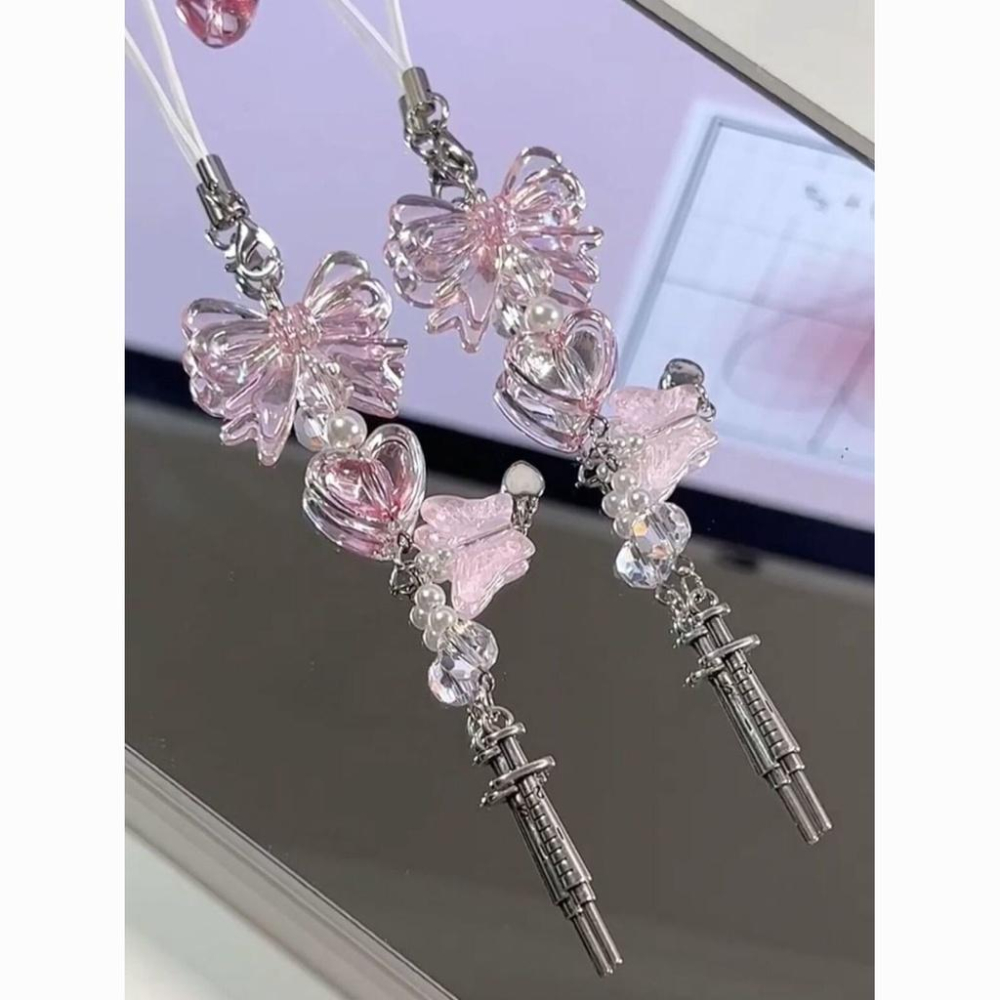 火星兔★ins 蝴蝶結 掛件 粉色愛戀 手作少女手機鍊 串珠 咕本咕卡 掛書包 鑰匙圈 掛手機 掛包包-細節圖2