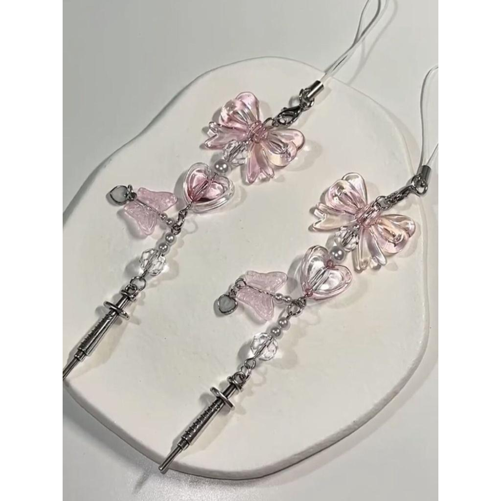 火星兔★ins 蝴蝶結 掛件 粉色愛戀 手作少女手機鍊 串珠 咕本咕卡 掛書包 鑰匙圈 掛手機 掛包包-細節圖3