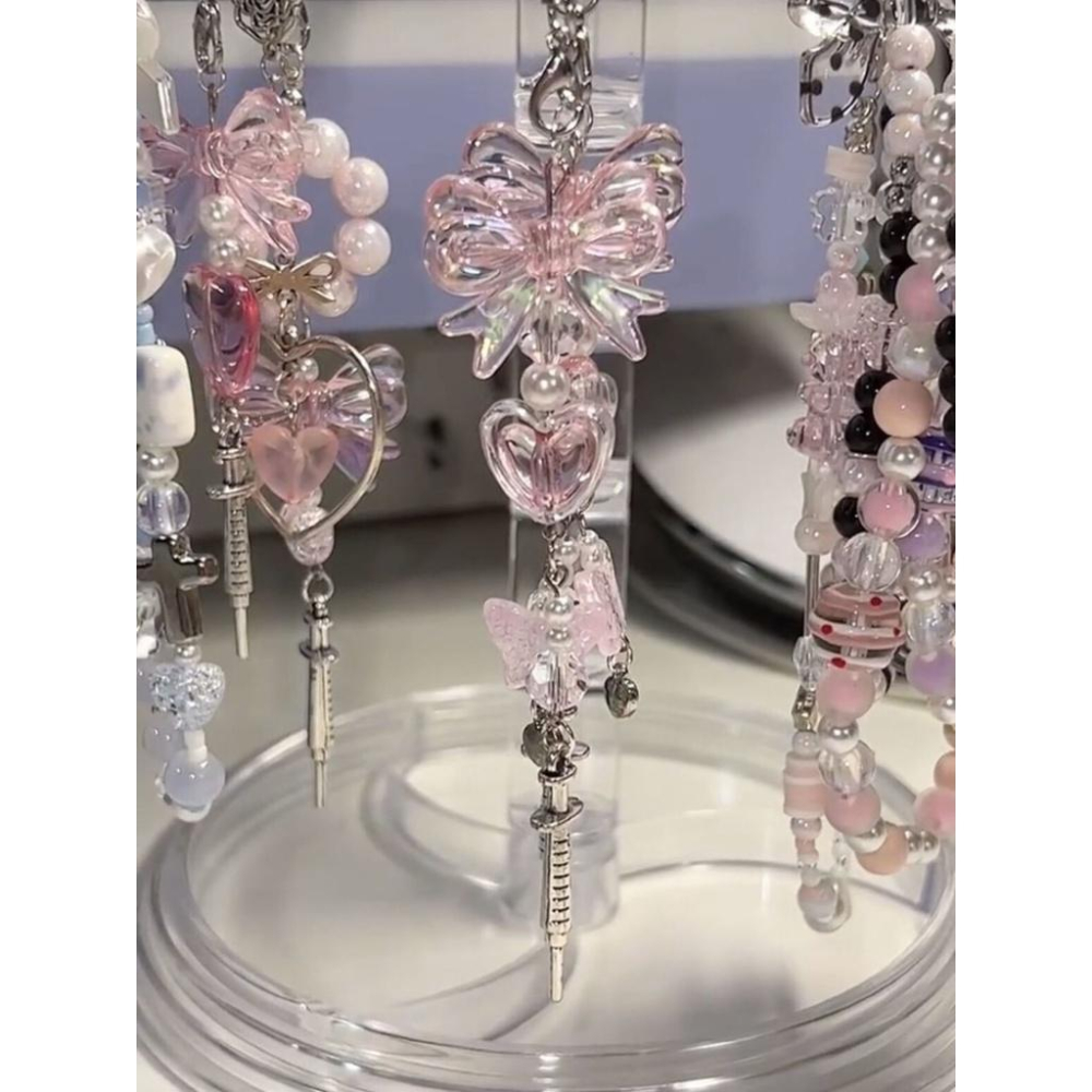 火星兔★ins 蝴蝶結 掛件 粉色愛戀 手作少女手機鍊 串珠 咕本咕卡 掛書包 鑰匙圈 掛手機 掛包包-細節圖4