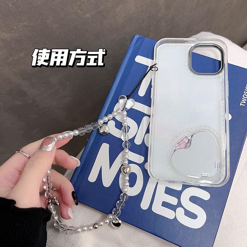 火星兔★吊飾 ins手機繩 手機吊飾 小衆串珠鏈條 手機銀色愛心珠珠 短款女手繩 串珠 韓國 手機鍊條-細節圖3