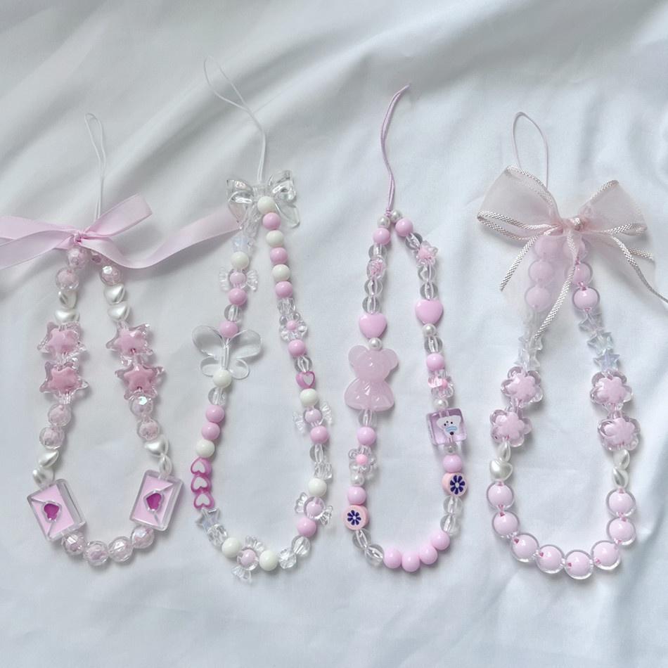 火星兔★吊飾 手機繩 手機吊飾 多巴胺 甜美網紗蝴蝶結雲珠鍊 短款手機掛繩 創意樹脂花珠鍊 手機殻包包配件-細節圖2