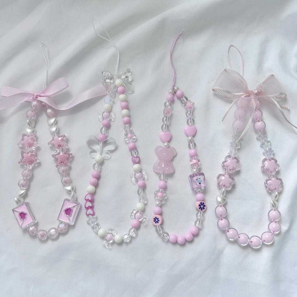 火星兔★吊飾 手機繩 手機吊飾 多巴胺 甜美網紗蝴蝶結雲珠鍊 短款手機掛繩 創意樹脂花珠鍊 手機殻包包配件-細節圖6