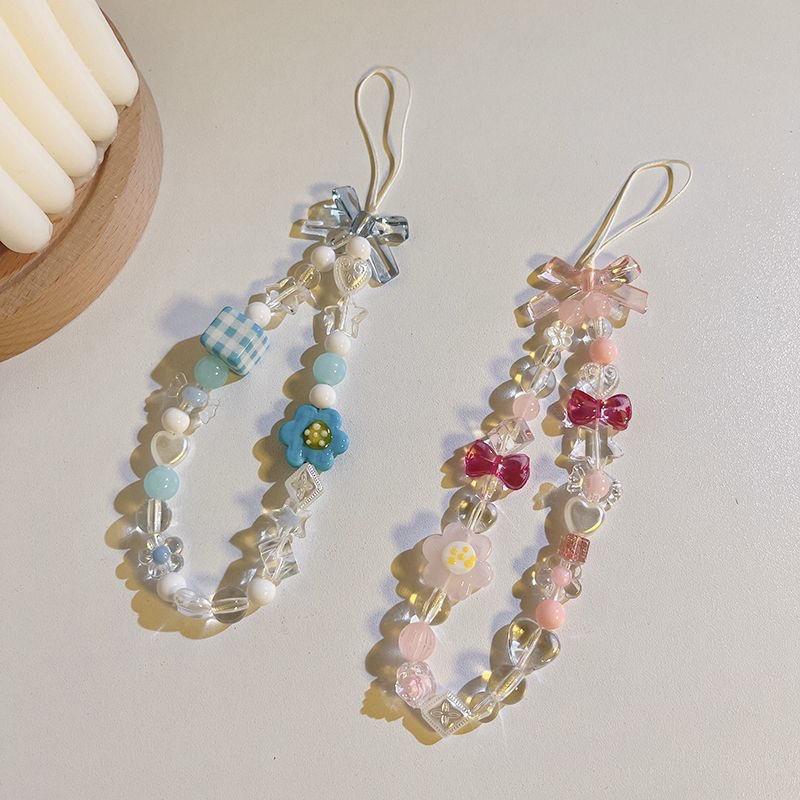 火星兔★吊飾 手機繩 ins風小衆diy彩色串珠手機鏈條多巴胺掛鏈蝴蝶結珠珠手繩掛繩配件-細節圖2