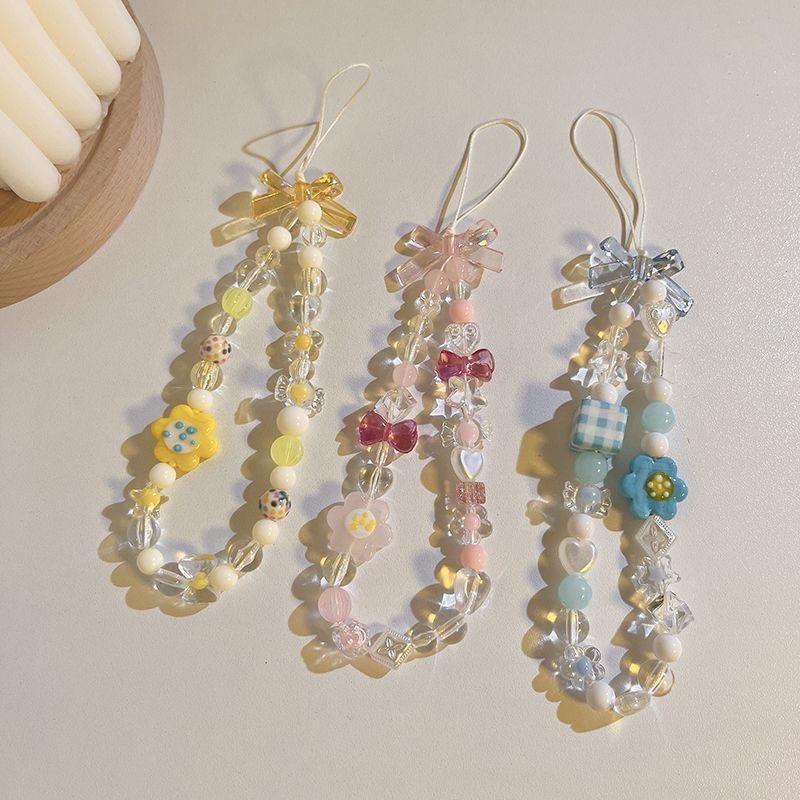 火星兔★吊飾 手機繩 ins風小衆diy彩色串珠手機鏈條多巴胺掛鏈蝴蝶結珠珠手繩掛繩配件-細節圖7