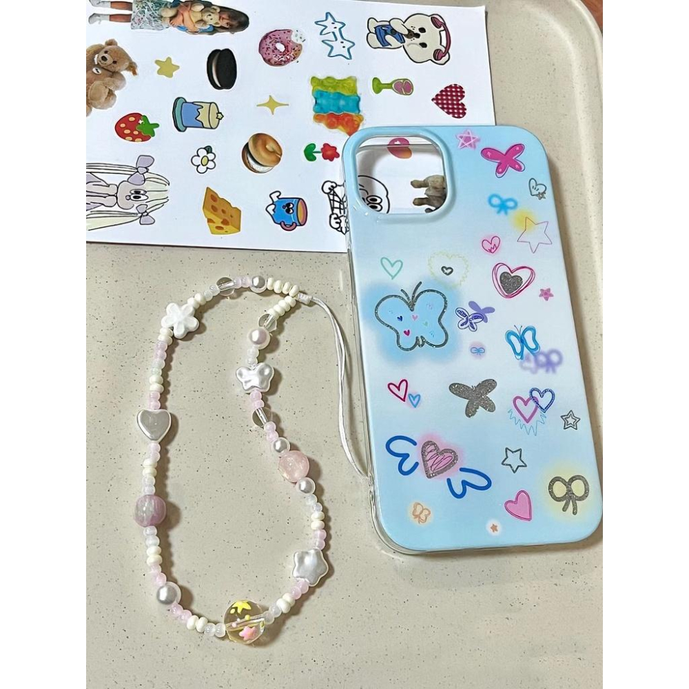 火星兔★吊飾 手機吊飾 少女粉花朵蝴蝶ccd相機手繩diy手工珠手機鏈掛繩手機殻掛件小衆-細節圖8