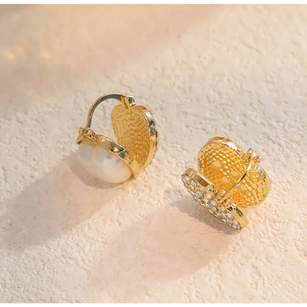 2025新款耳飾雙面設計愛心耳扣時尚鋯石珍珠耳釘-細節圖2