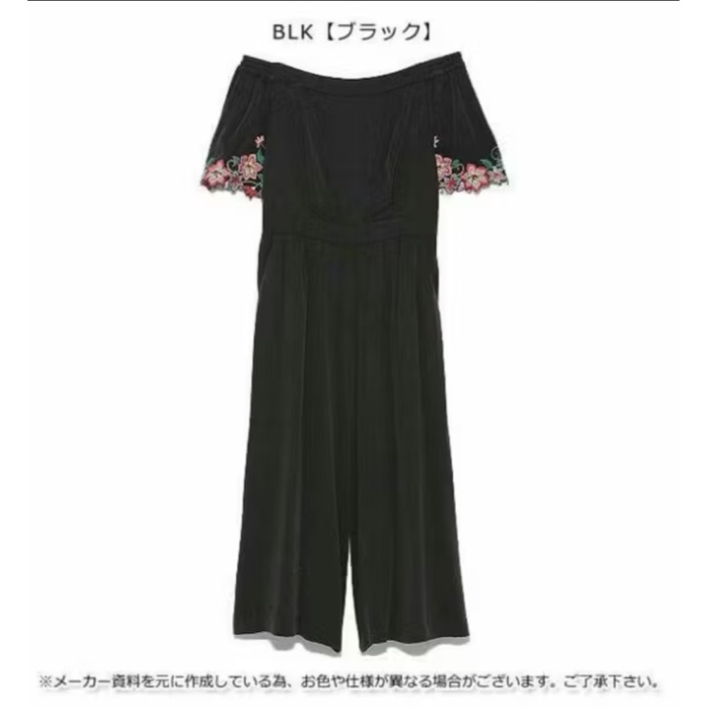 Lily Brown 袖口刺繡一字領連身褲（黑色M號）#IBB1-細節圖2