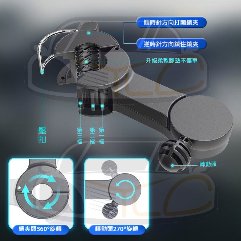 YLC。後排風扇 新升級雙頭風扇 室內循環 車款通用 USB風扇 後座風扇 汽車風扇 車內風扇 車用風扇 車用夾扇-細節圖7