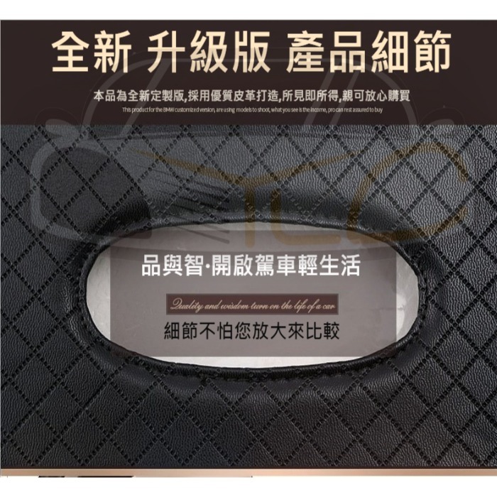 YLC。B109⭕️皮革車用面紙盒套⭕️ 高質感車用格紋抽取盒收納用品汽車面紙 衛生紙 綁帶式面紙盒 遮陽板紙盒插扣式-細節圖5