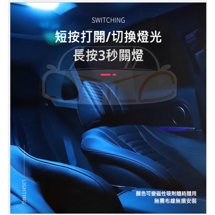 YLC。C028 特斯拉 三色LED閱讀燈 磁吸式 充電 車內閱讀燈 白光 冰藍 室內閱讀燈 室內燈 車內燈 展示櫃-細節圖2