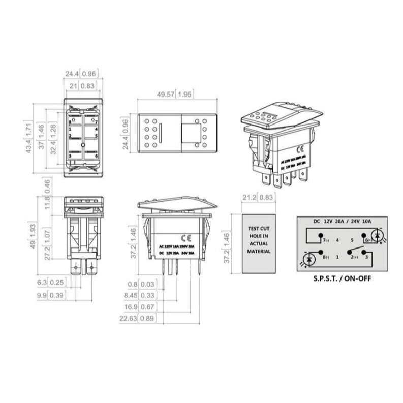 YLC。船型開關 帶指示燈 船型翹板開關 霧燈開關 電源開關 帶燈開關 切換開關 大電流開關-細節圖4