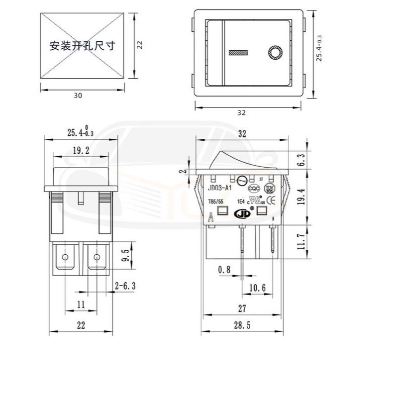 YLC。KCD4 船型開關 12V 24V 4腳 2檔 帶燈 翹板按鈕 船形開關 25X31mm-細節圖3