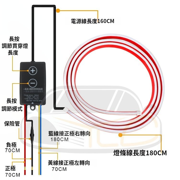 YLC。LED 動態雙色 汽車貫穿日行燈 雙色帶啟動掃描 方向燈LED燈條 導光條 LED跑馬流水燈 LED流光轉向燈條-細節圖4