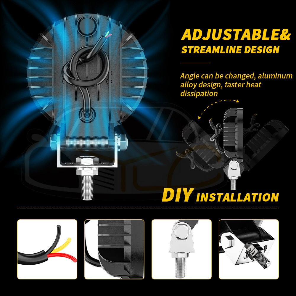 YLC。雙色 42W工作燈 12~30V 探照燈 白光 黃光 照地燈 邊燈 防水厚款 霧燈 警示燈 照輪燈-細節圖3