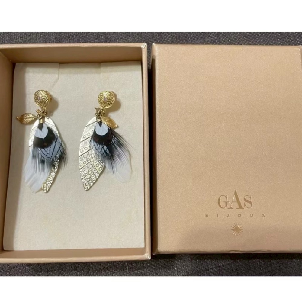 ♥️法國手工珠寶GAS Bijoux民族風羽毛墜式耳環-細節圖2