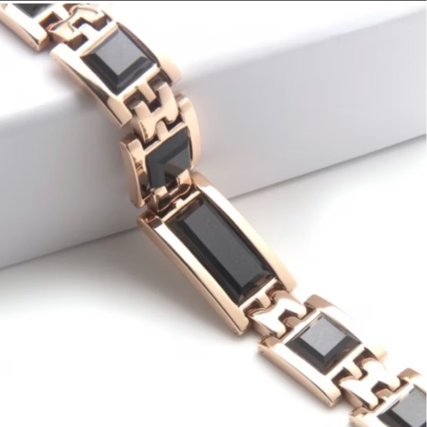 ♥️SWISS~PELMODA玫瑰金-黑瑪瑙晶片鍺鍊-細節圖2