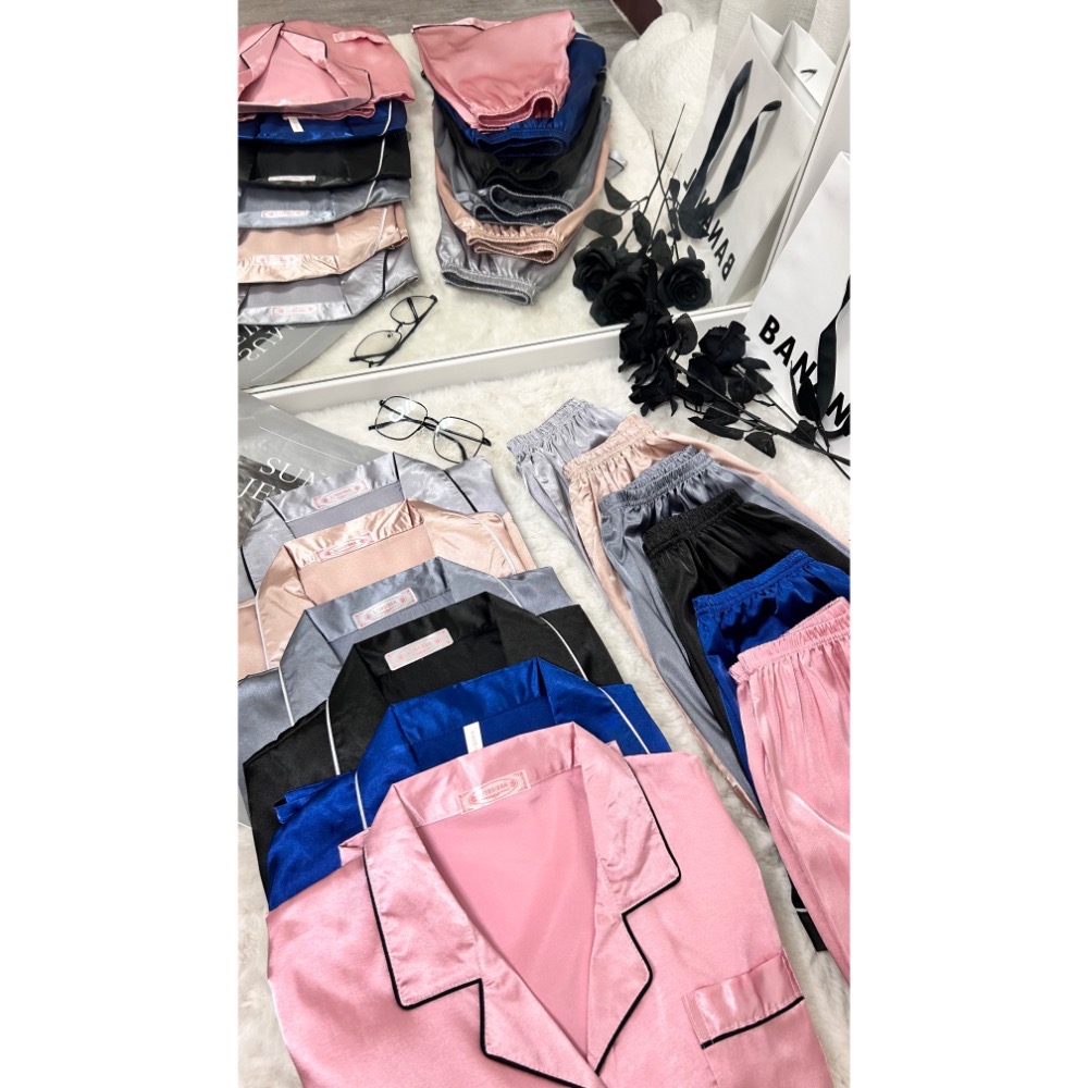 仿真絲綢短袖睡衣(兩件式)-細節圖2