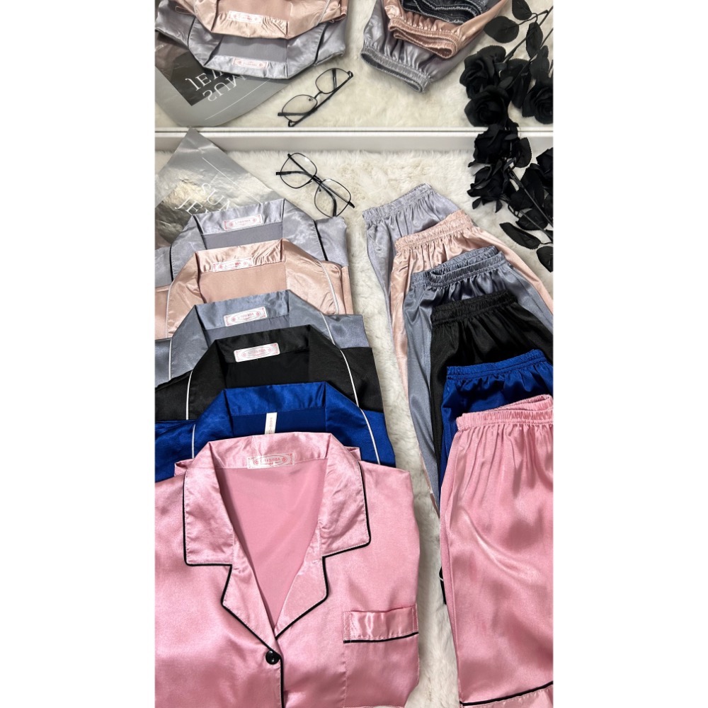 仿真絲綢短袖睡衣(兩件式)-細節圖3