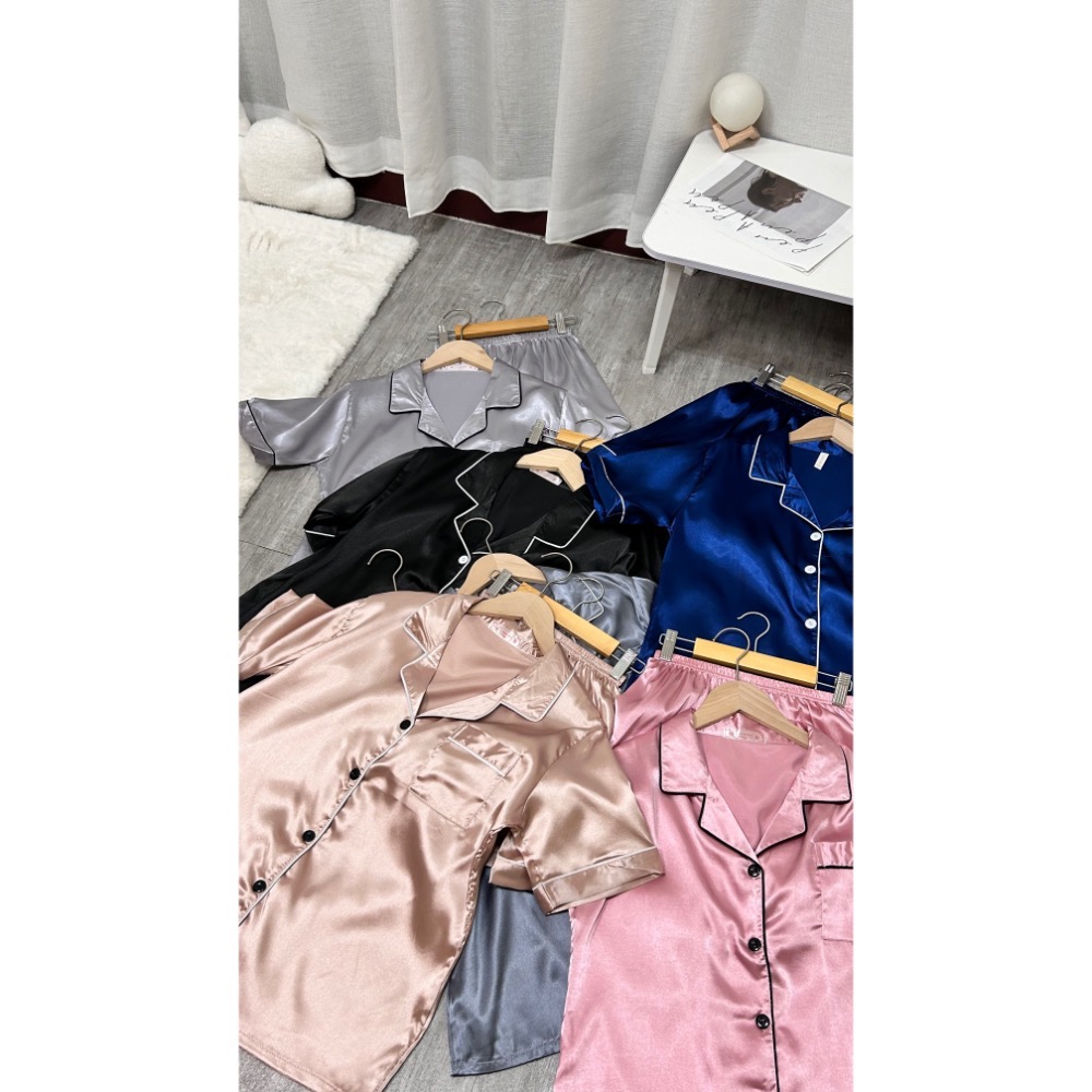 仿真絲綢短袖睡衣(兩件式)-細節圖4