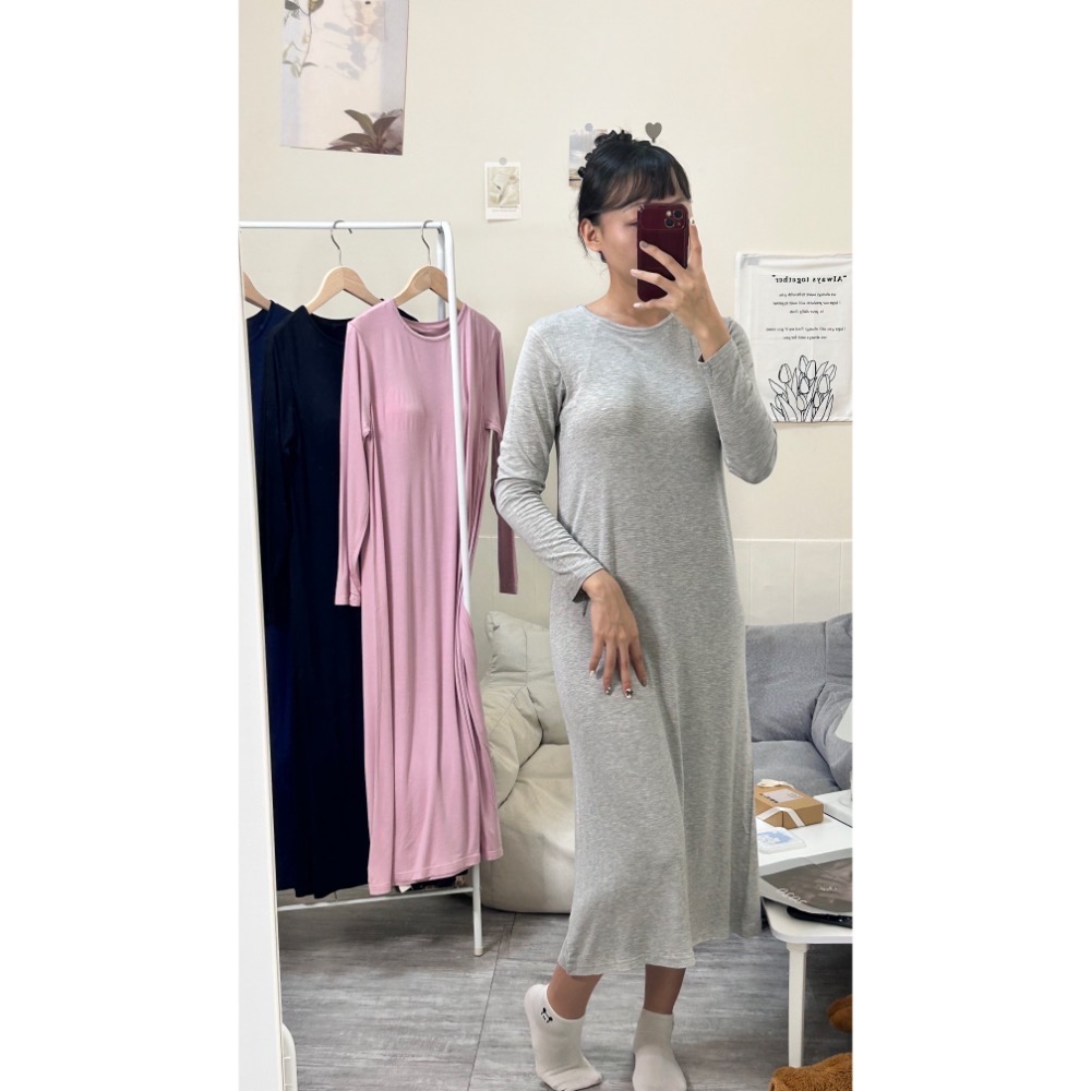 莫代爾棉有胸墊過膝長裙(一件連身式)-細節圖9