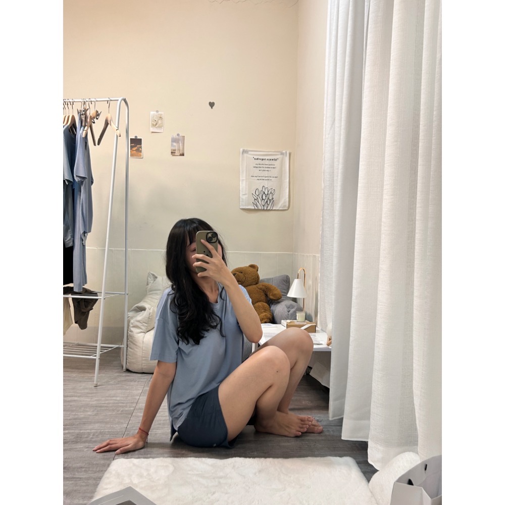 莫代爾棉胸墊莫蘭迪藍睡衣(兩件式)-細節圖7