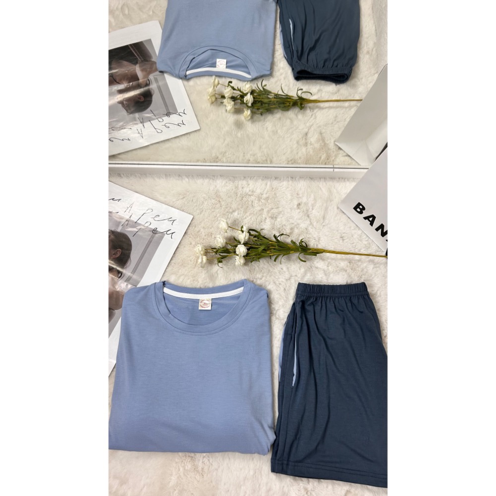 莫代爾棉胸墊莫蘭迪藍睡衣(兩件式)-規格圖7