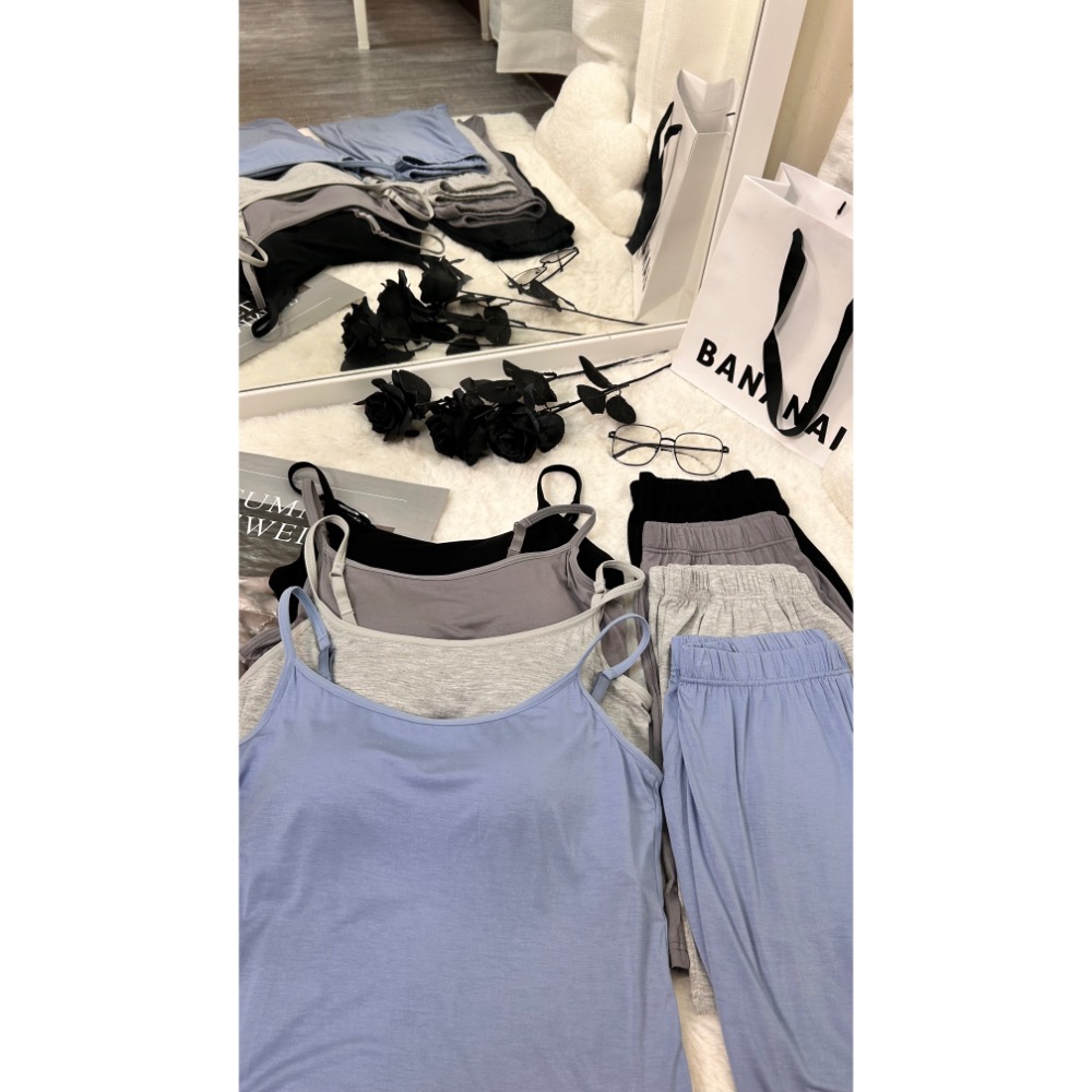 莫代爾棉捧杯胸墊有口袋睡衣(兩件式)-細節圖2