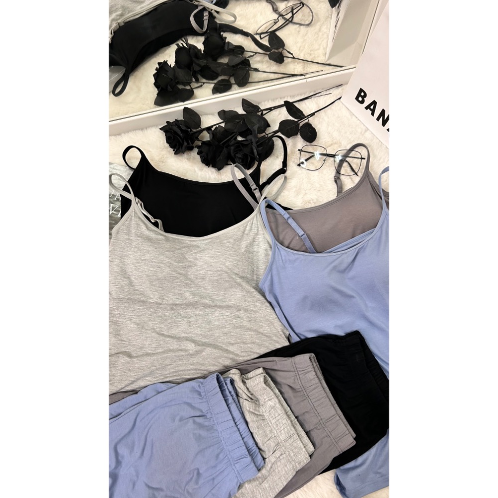 莫代爾棉捧杯胸墊有口袋睡衣(兩件式)-細節圖3