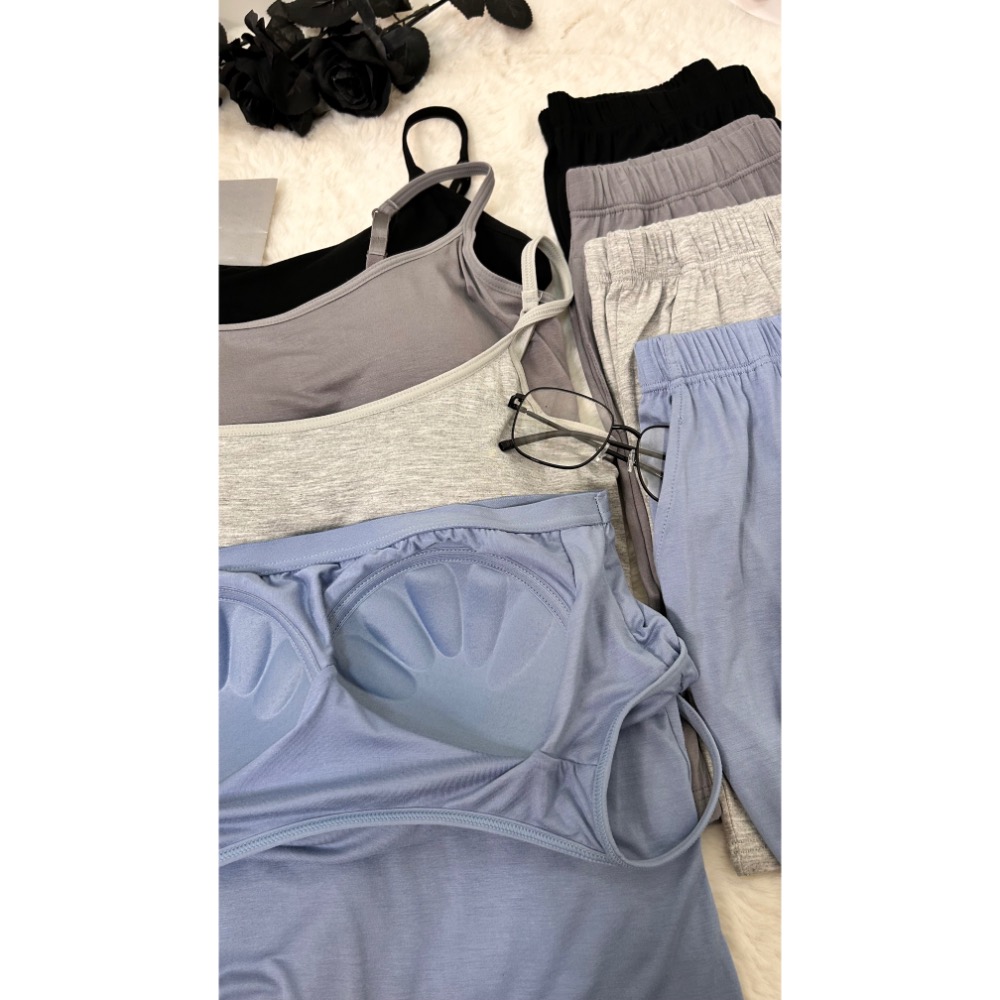 莫代爾棉捧杯胸墊有口袋睡衣(兩件式)-細節圖4