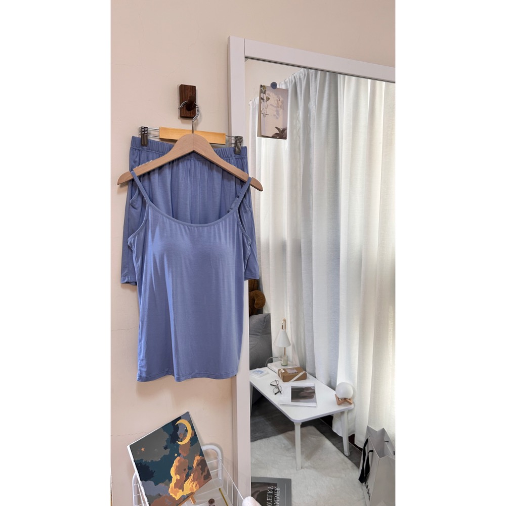 莫代爾棉捧杯胸墊有口袋睡衣(兩件式)-規格圖5