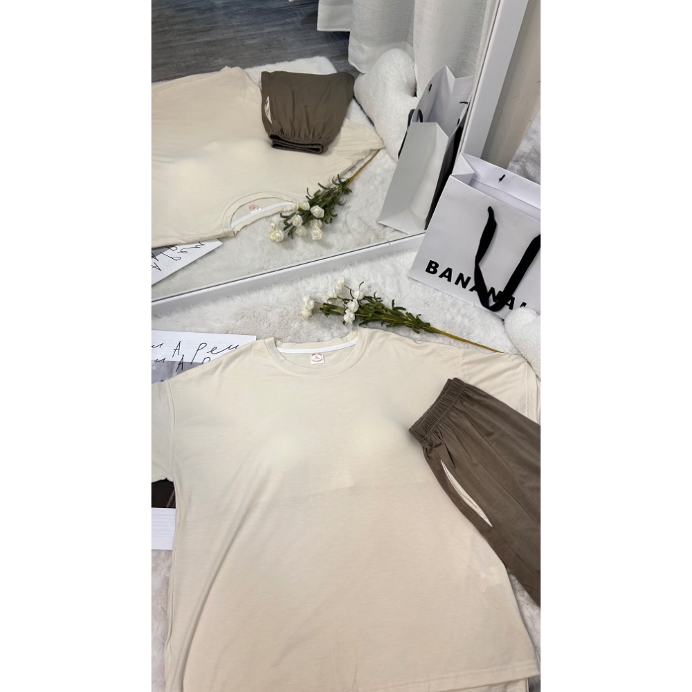 莫代爾棉胸墊米咖睡衣(兩件式)-細節圖3