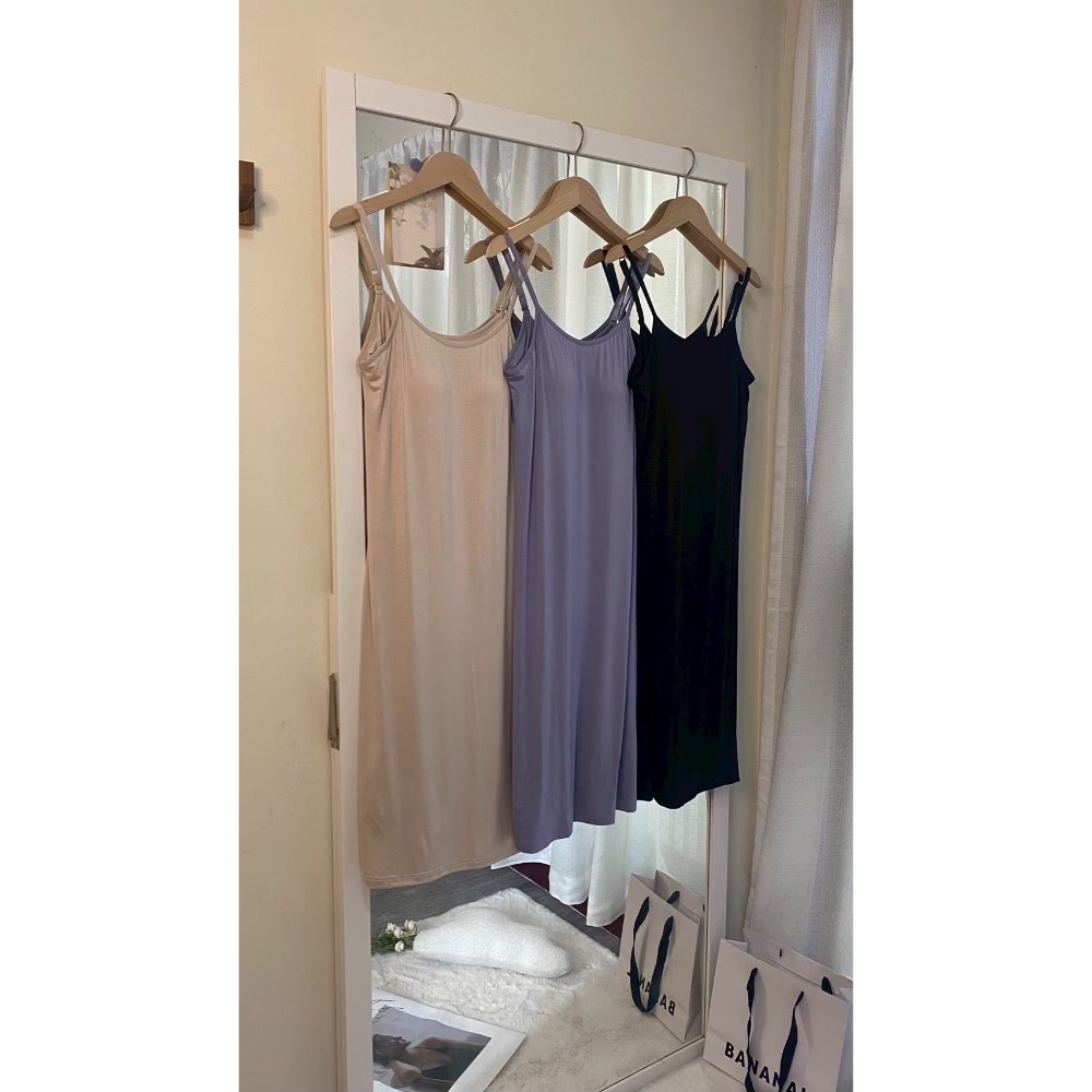 莫代爾棉胸墊過膝裙(連身式)-細節圖5