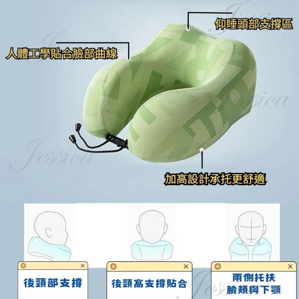 【冰絲面料_涼感升級！壓縮收納_好攜帶_贈收納袋】U型枕 頸枕 護頸枕 飛機枕 旅行枕 連帽頸枕-細節圖3