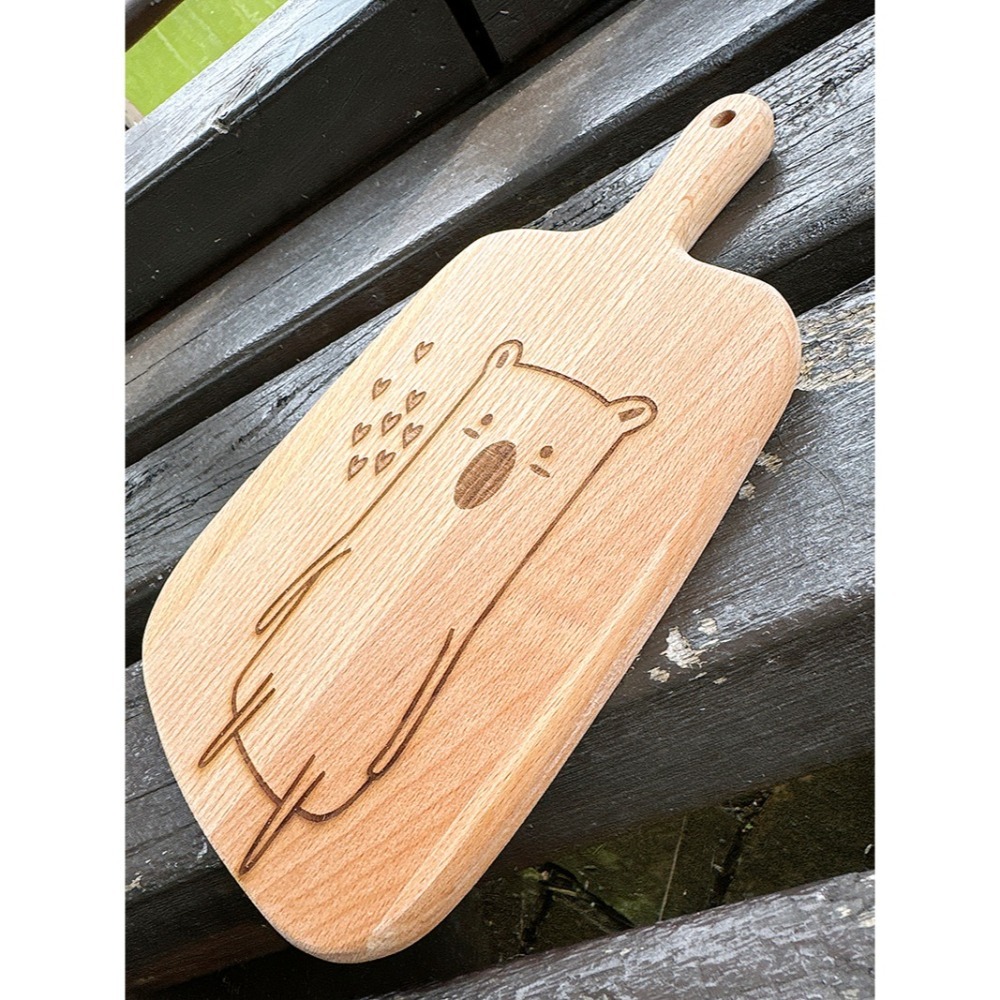 櫸木手柄披薩板 小尺寸 (愛心熊) 披薩盤 pizza plate 禮物 原木砧板 原木餐具 麵包木盤 早午餐餐盤-細節圖5
